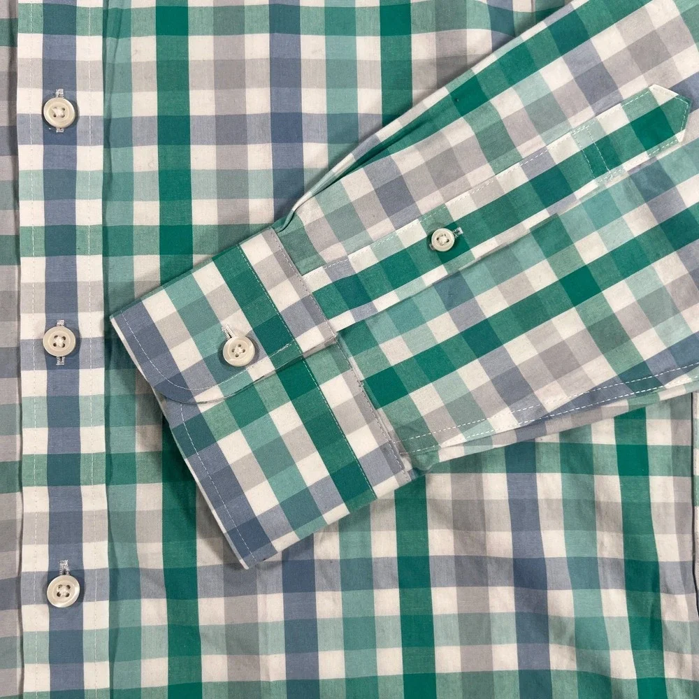 J CREW Shirt Mens Medium Green Plaid Long Sleeve Button Up‎ Slim Fit Casual